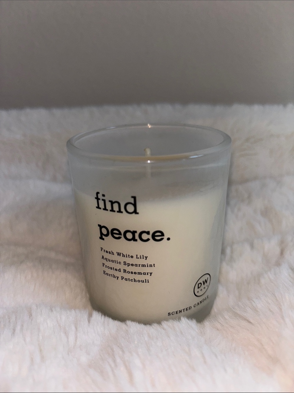 DW Home ‘Find Peace’ White Glass Scented Candle